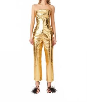 NEW AMYLYNN metallic leather tube top in gold